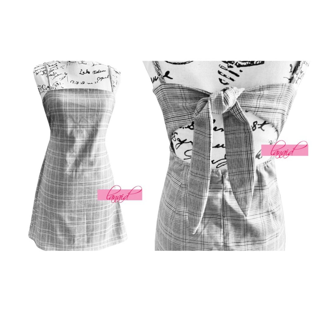 Alive Girl Open Back Plaid Cut-Out Pinafore Dress